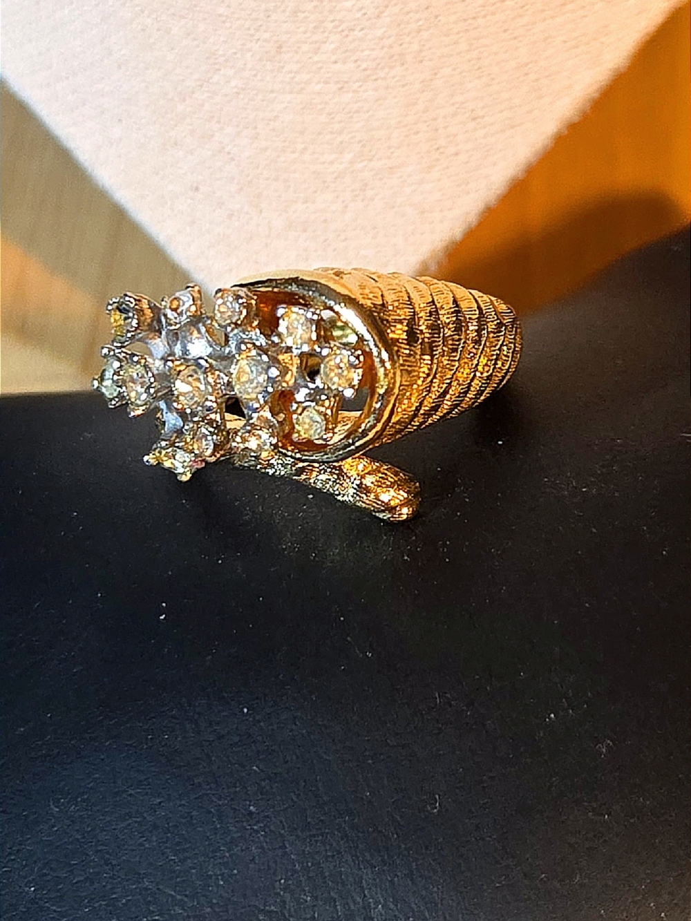 Gold Tone Vintage Cluster Crystal Cocktail Ring - Women Jewelry